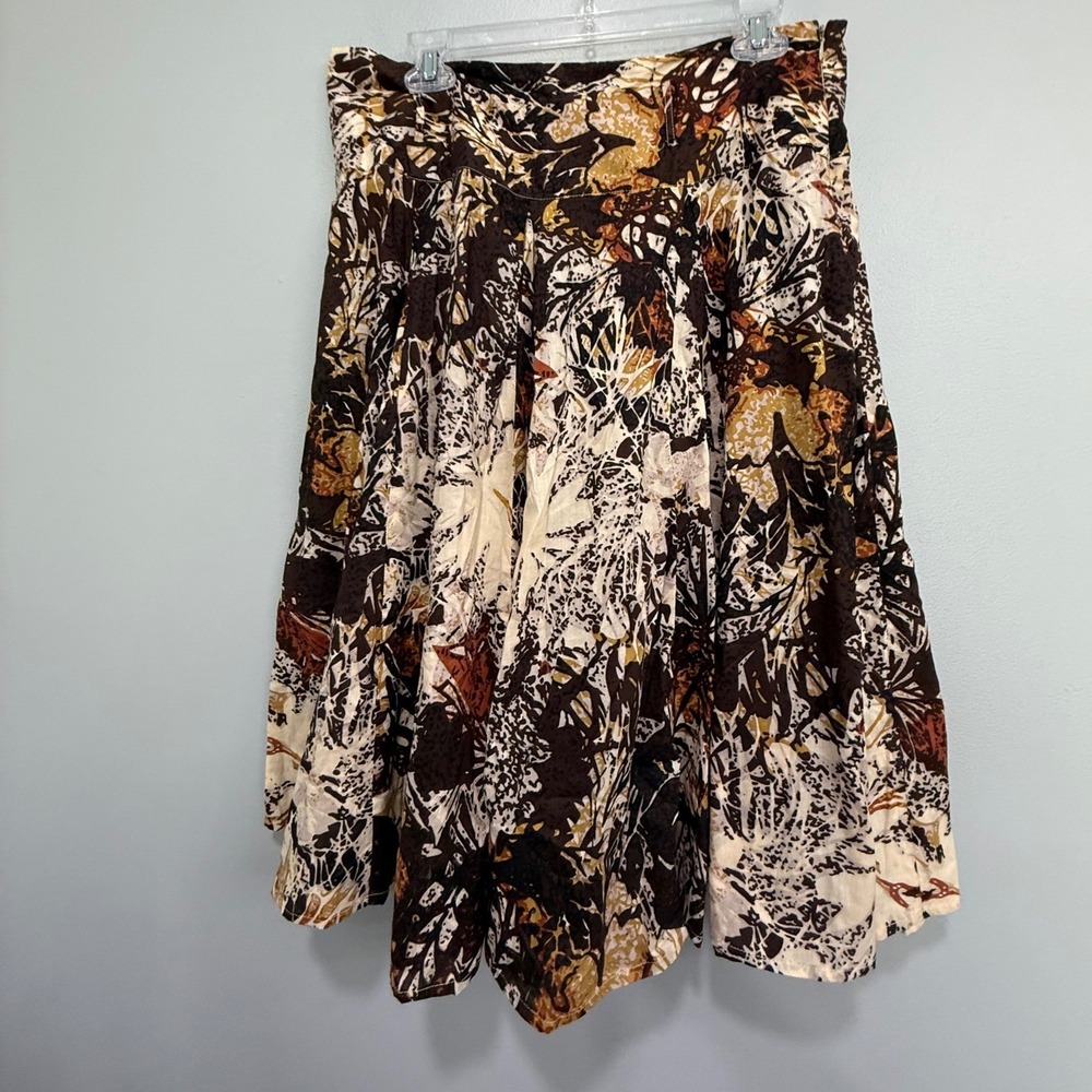 Earthy Fall fairy boho Abstract Botanical Print 100% Cotton Midi Skirt Size 12